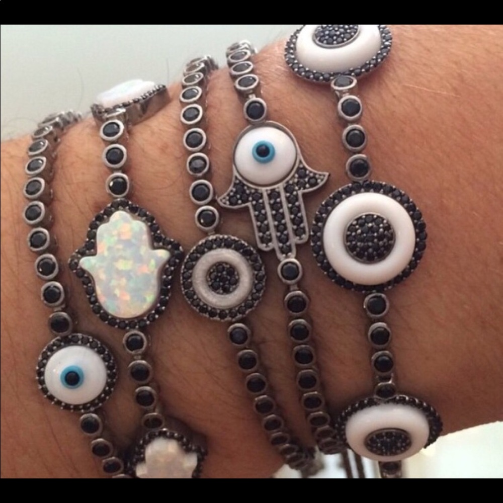 .925 evil eye adjustable tennis bracelet black CZ